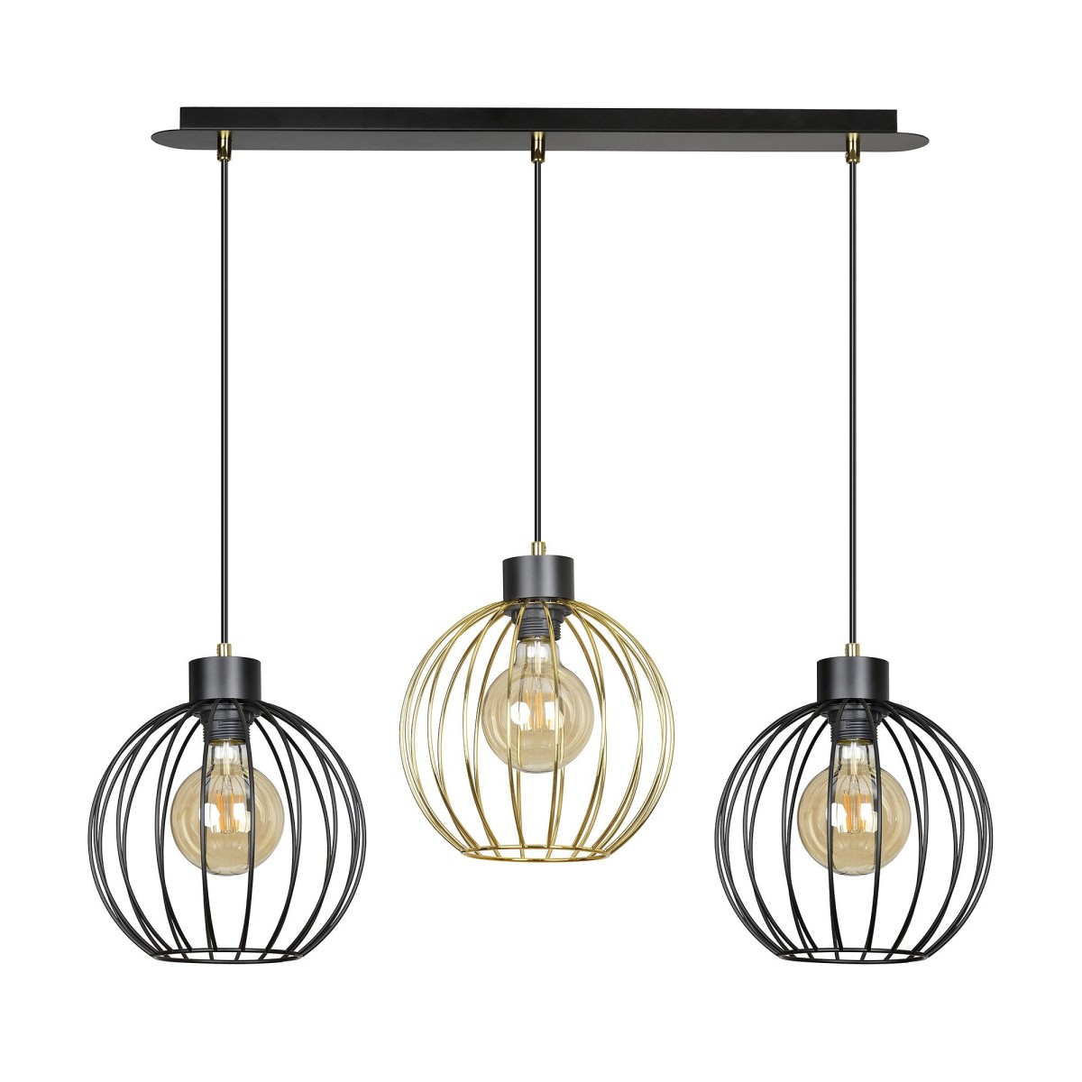 złoto - czarna - metalowa lampa wisząca Emibig PINETA 3 BLACK/GOLD 559/3