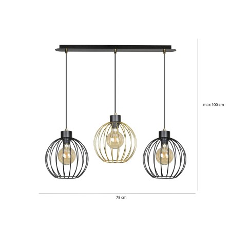 złoto - biała - metalowa lampa wisząca Emibig PINETA 3 WHITE/GOLD 560/3