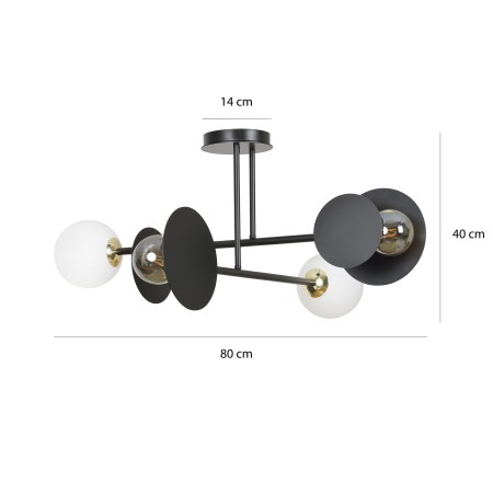 czarna - szklano - metalowa lampa przysufitowa Emibig MINERVA 4 BLACK 612/4