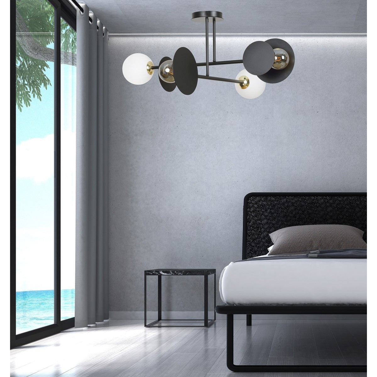 czarna - szklano - metalowa lampa przysufitowa Emibig MINERVA 4 BLACK 612/4