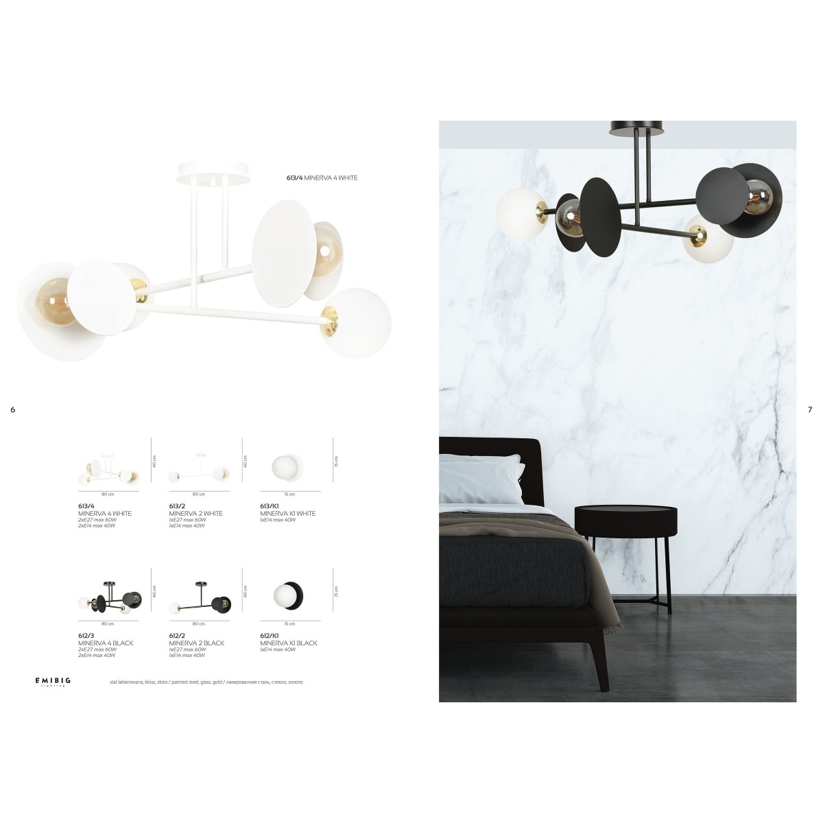 biała - szklano - metalowa lampa przysufitowa Emibig MINERVA 4 WHITE 613/4