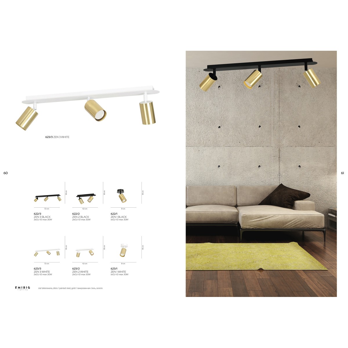 biała - metalowa lampa przysufitowa Emibig ZEN 3 WHITE 623/3