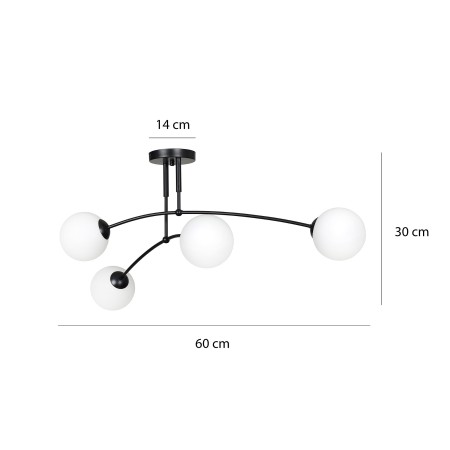 czarna - szklano - metalowa lampa przysufitowa Emibig PREGOS 4 BLACK 670/4
