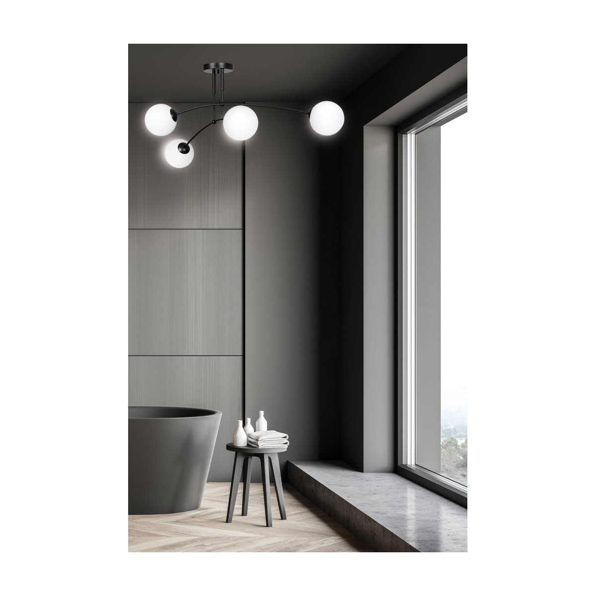 czarna - szklano - metalowa lampa przysufitowa Emibig PREGOS 4 BLACK 670/4