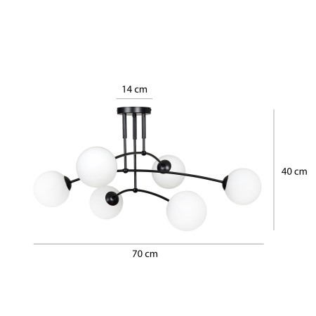 czarna - szklano - metalowa lampa przysufitowa Emibig PREGOS 6 BLACK 670/6