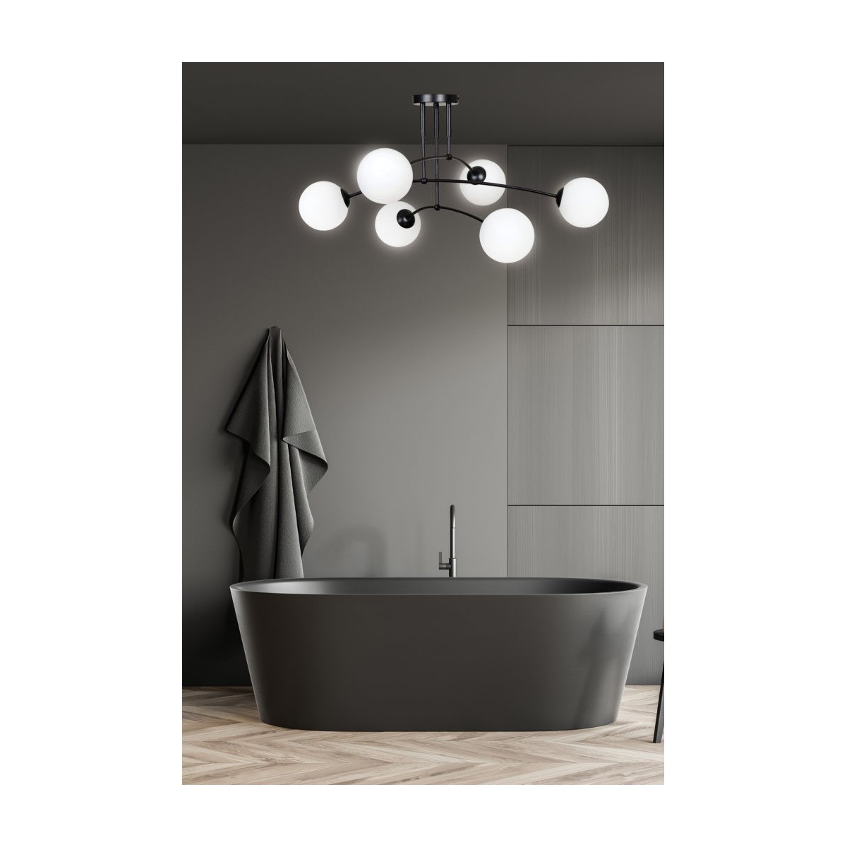 czarna - szklano - metalowa lampa przysufitowa Emibig PREGOS 6 BLACK 670/6