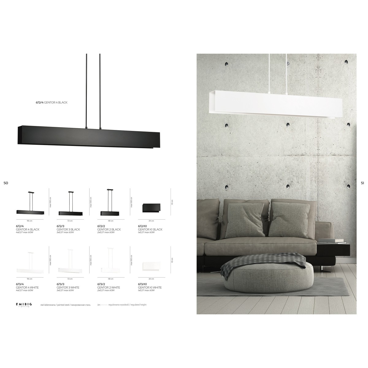 czarna - metalowa lampa wisząca Emibig GENTOR 2 BLACK 672/2