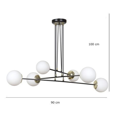 czarna - szklano - metalowa lampa wisząca Emibig OGNIS 6 BLACK 966/6