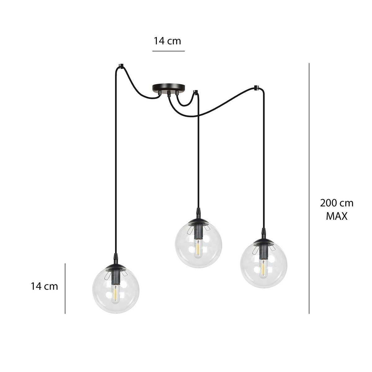 czarna wisząca lampa Emibig GIGI 3 BLACK TRANSPARENT EM936/3