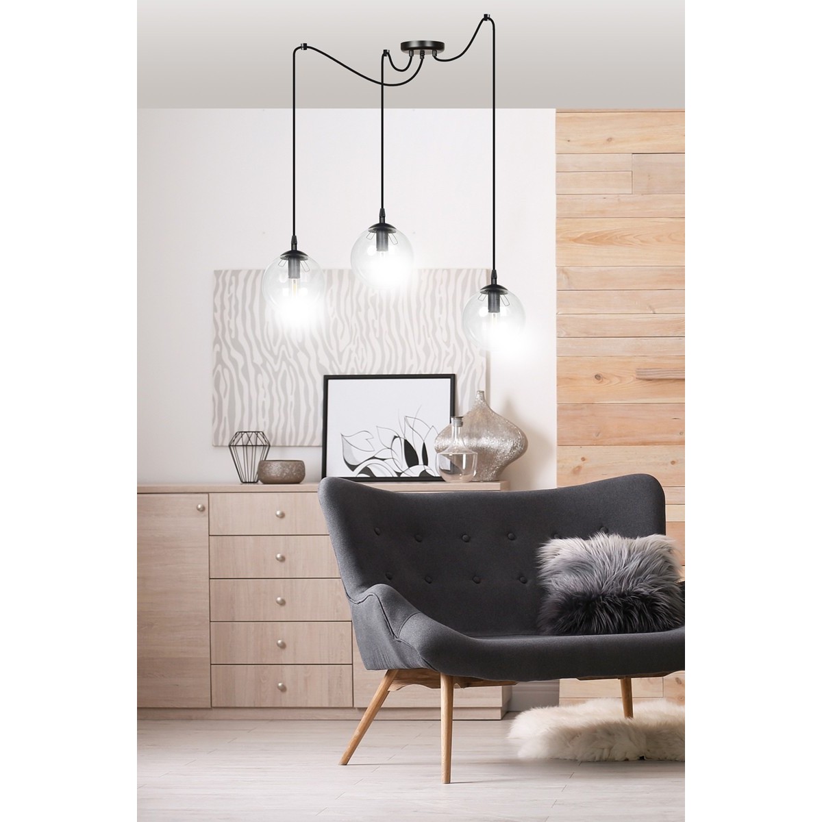czarna wisząca lampa Emibig GIGI 3 BLACK TRANSPARENT EM936/3