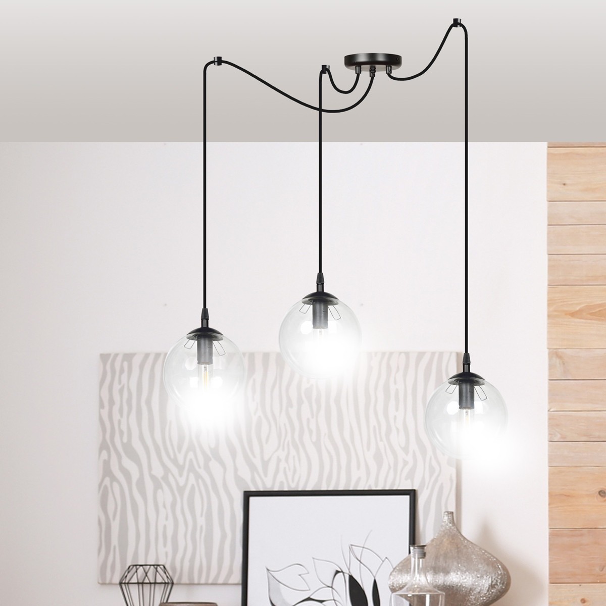 czarna wisząca lampa Emibig GIGI 3 BLACK TRANSPARENT EM936/3