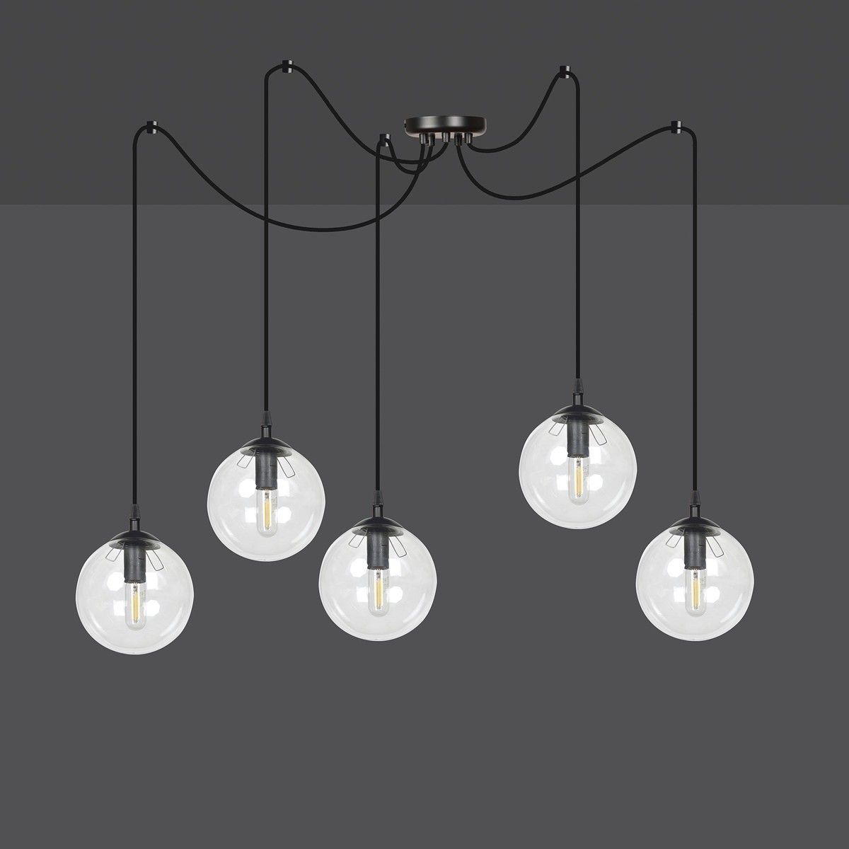 czarna lampa wisząca Emibig GIGI 5 BLACK TRANSPARENT EM936/5