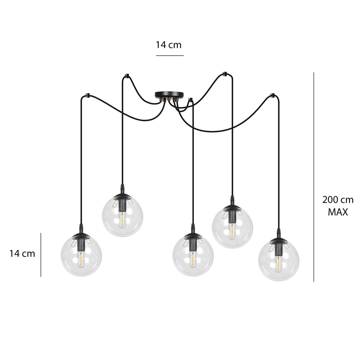 czarna lampa wisząca Emibig GIGI 5 BLACK TRANSPARENT EM936/5