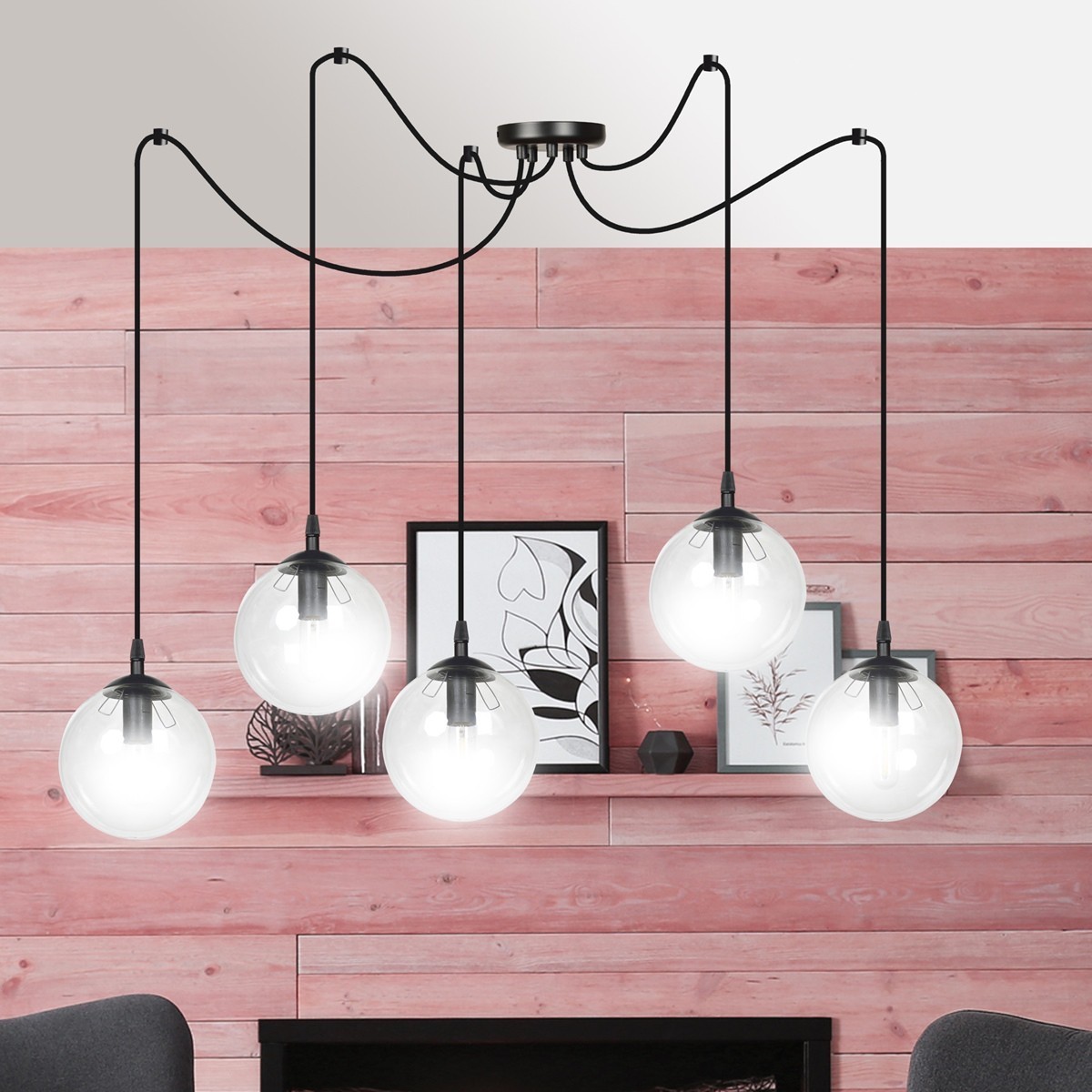 czarna lampa wisząca Emibig GIGI 5 BLACK TRANSPARENT EM936/5