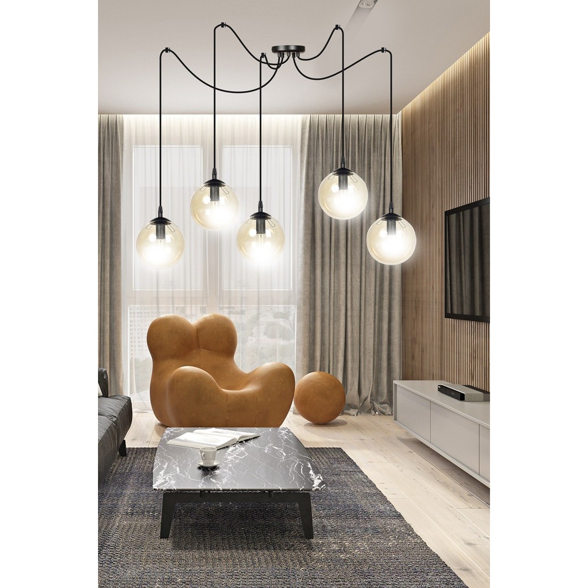 czarna lampa wisząca Emibig GIGI 5 BLACK EM938/5