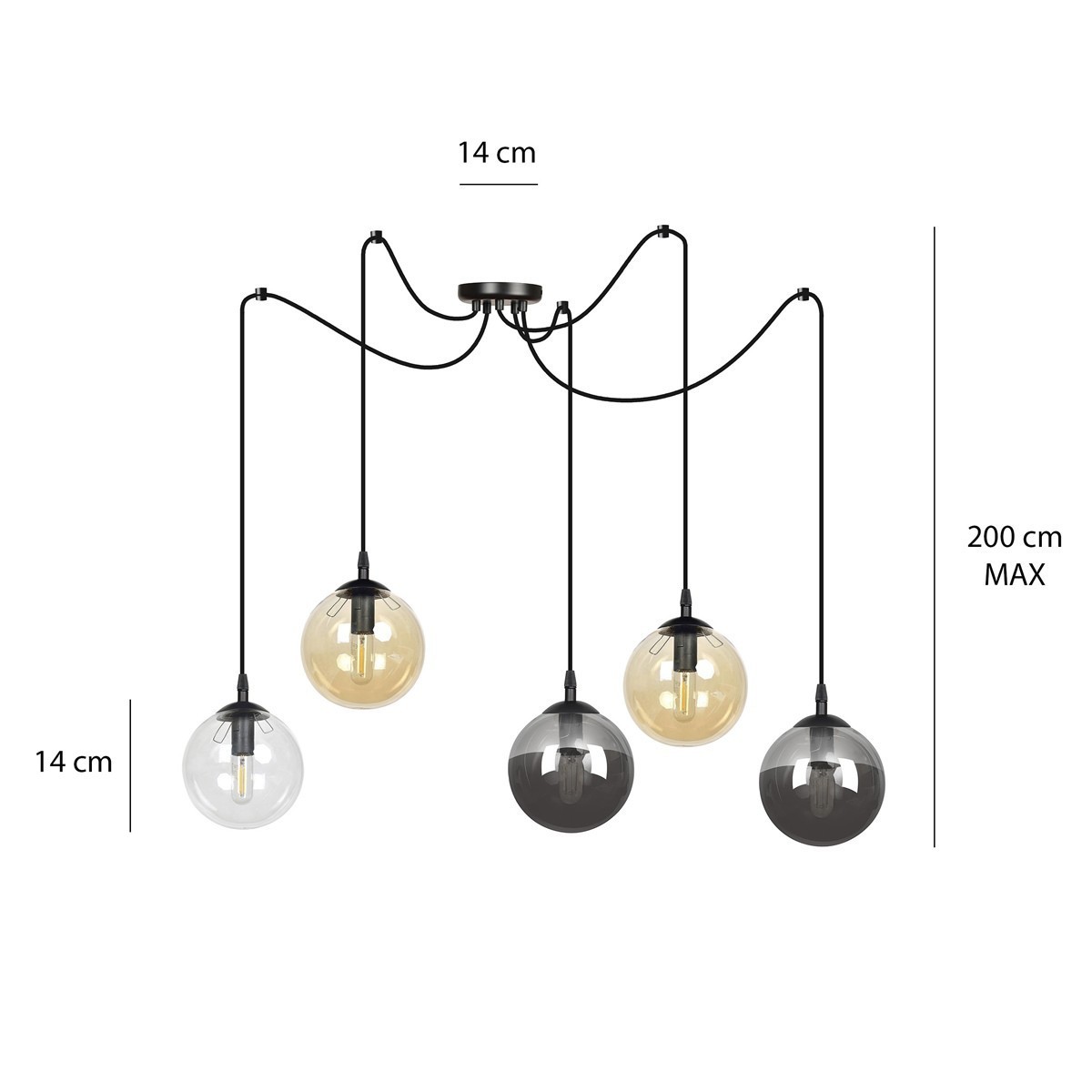 czarna wisząca lampa Emibig GIGI 5 BLACK MIX  EM939/5