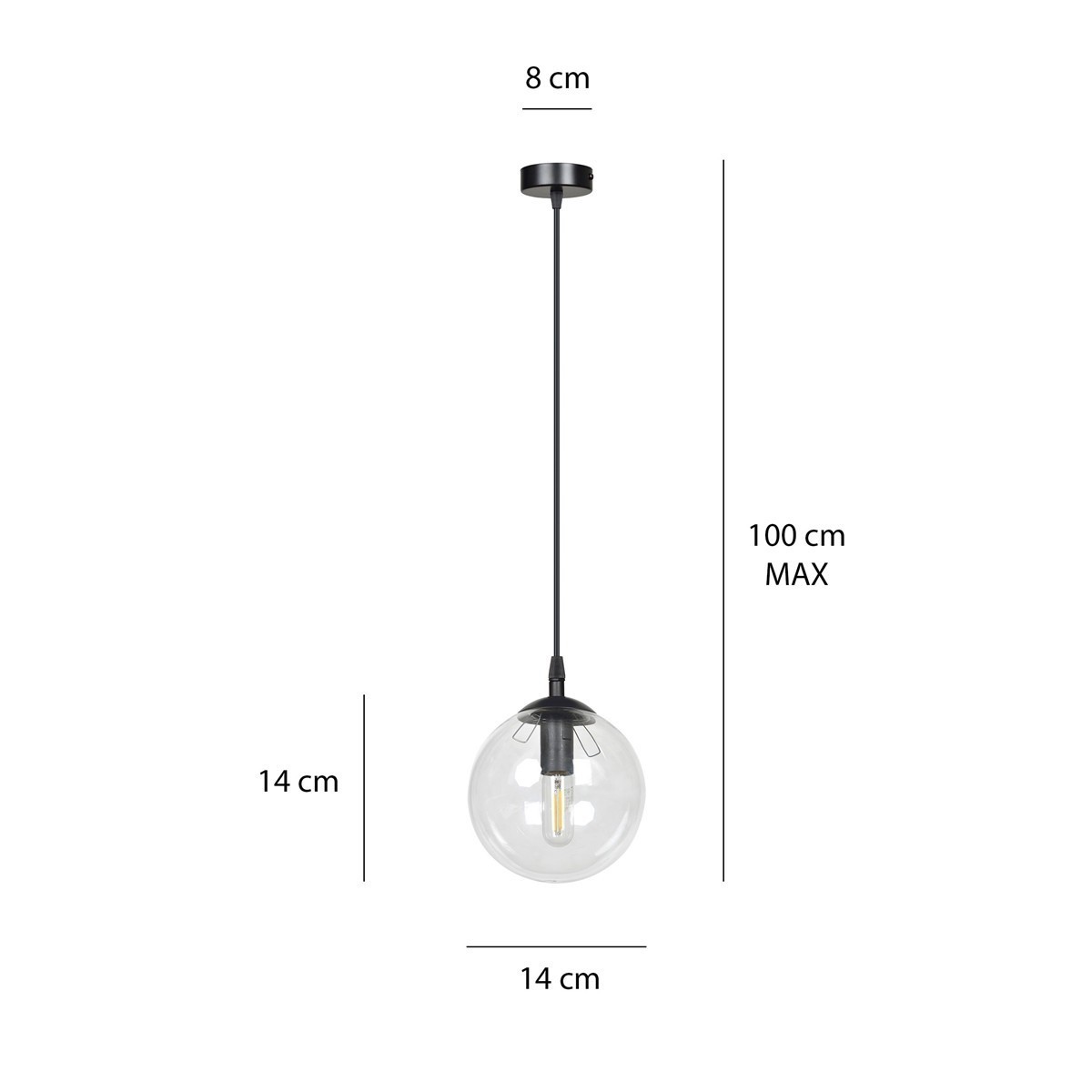czarna wisząca lampa Emibig COSMO 1 BLACK TRANSPARENT EM711/1