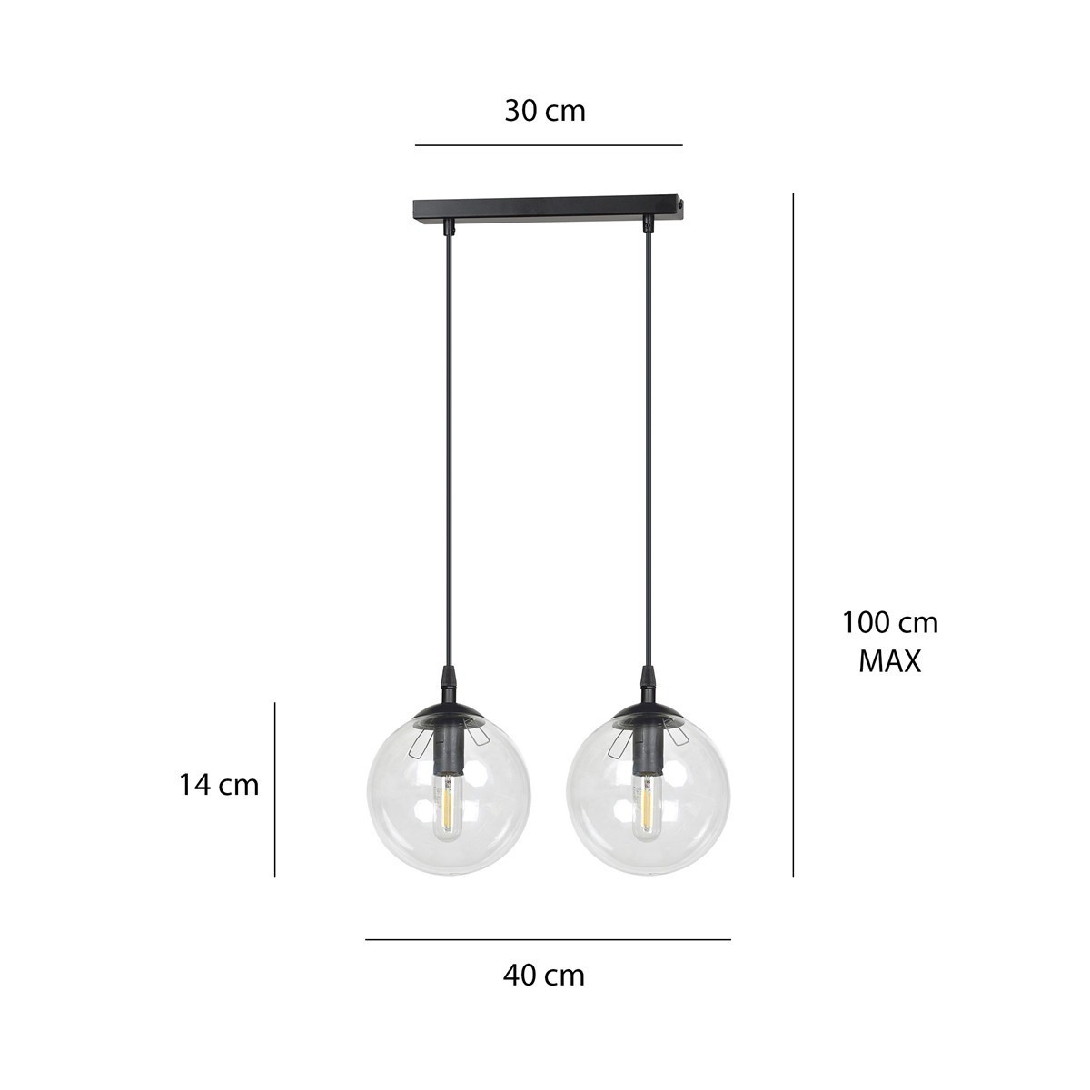 wisząca czarna lampa Emibig COSMO 2 BLACK TRANSPARENT EM711/2