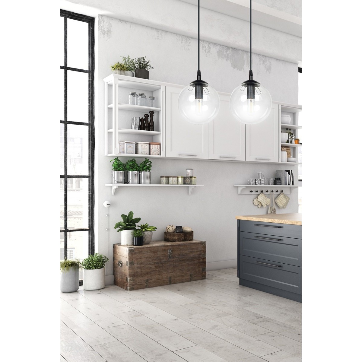 wisząca czarna lampa Emibig COSMO 2 BLACK TRANSPARENT EM711/2