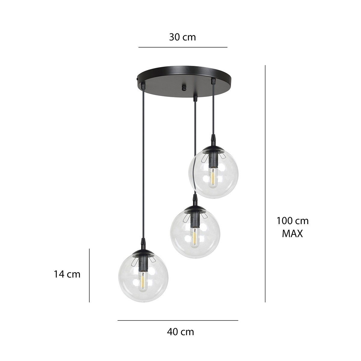 czarna lampa wisząca Emibig COSMO 3 BLACK TRANSPARENT PREMIUM EM711/3PREM