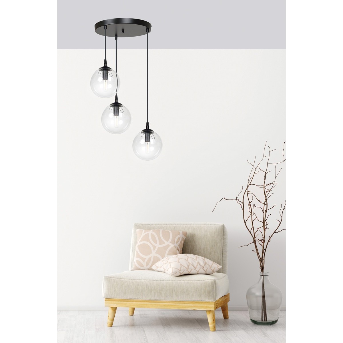 czarna lampa wisząca Emibig COSMO 3 BLACK TRANSPARENT PREMIUM EM711/3PREM