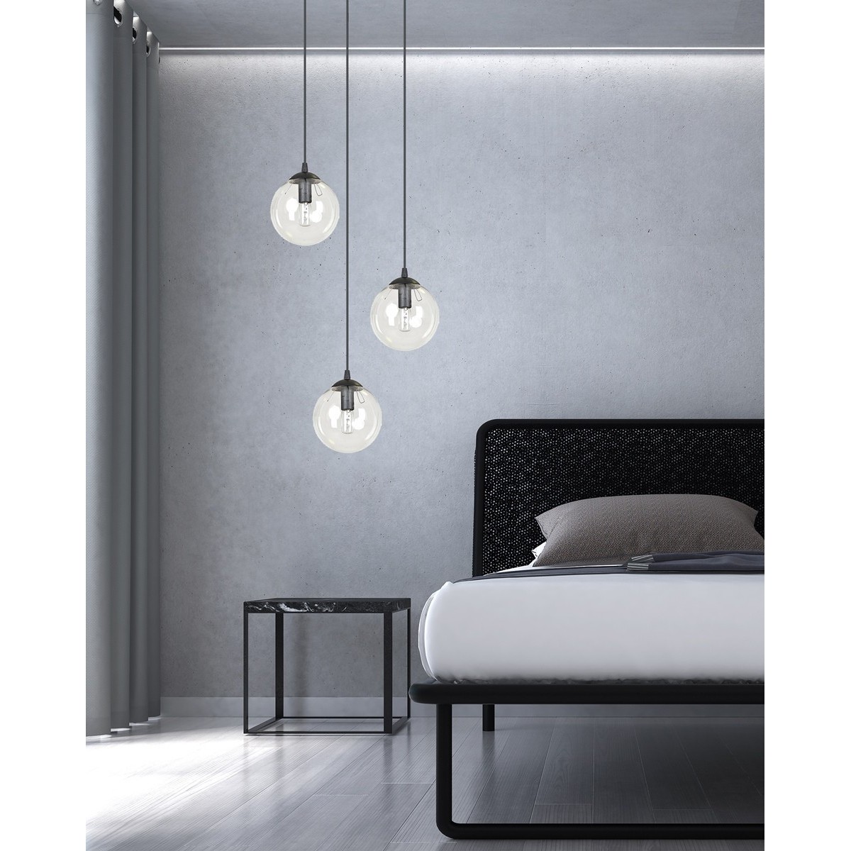 czarna lampa wisząca Emibig COSMO 3 BLACK TRANSPARENT PREMIUM EM711/3PREM