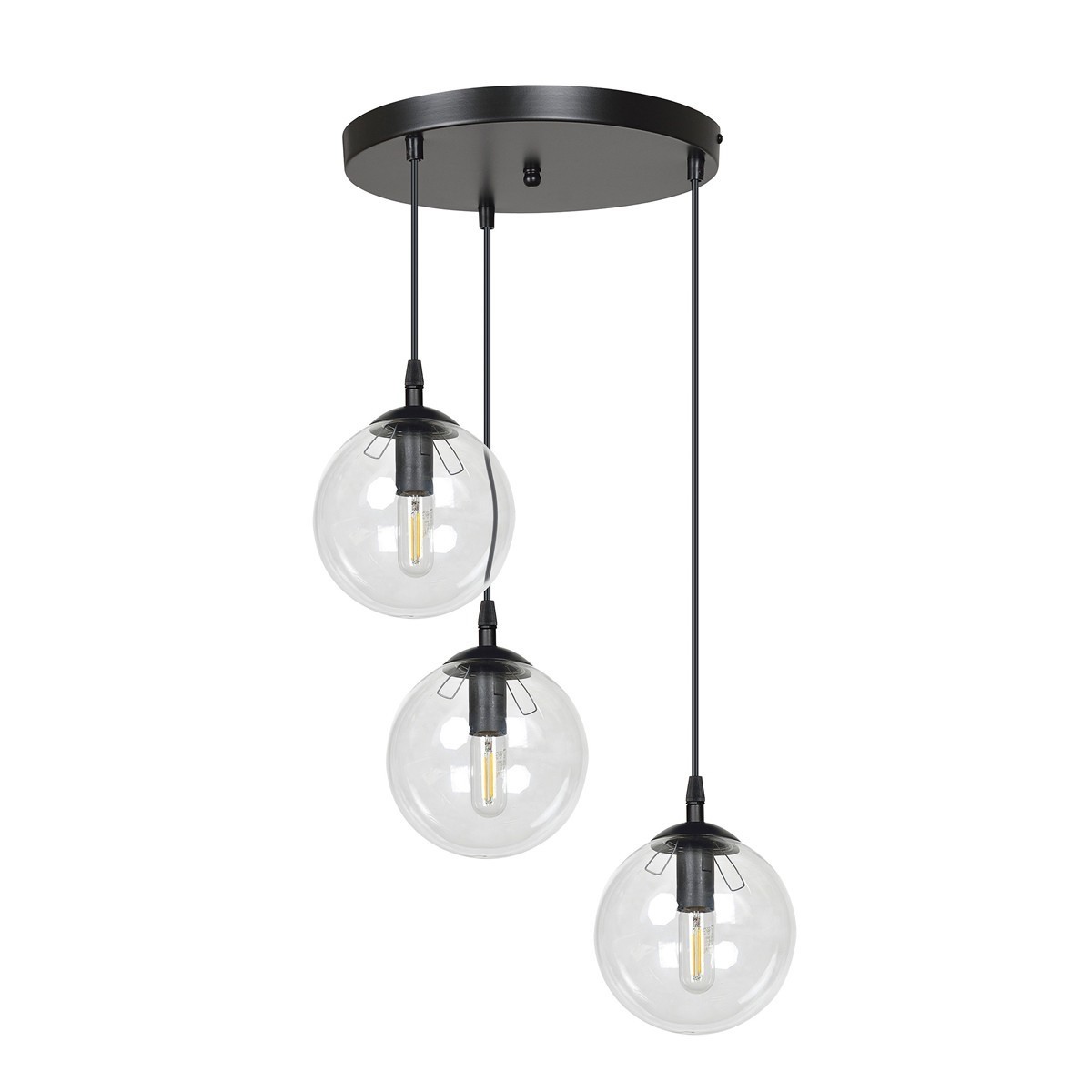 czarna lampa wisząca Emibig COSMO 3 BLACK TRANSPARENT PREMIUM EM711/3PREM