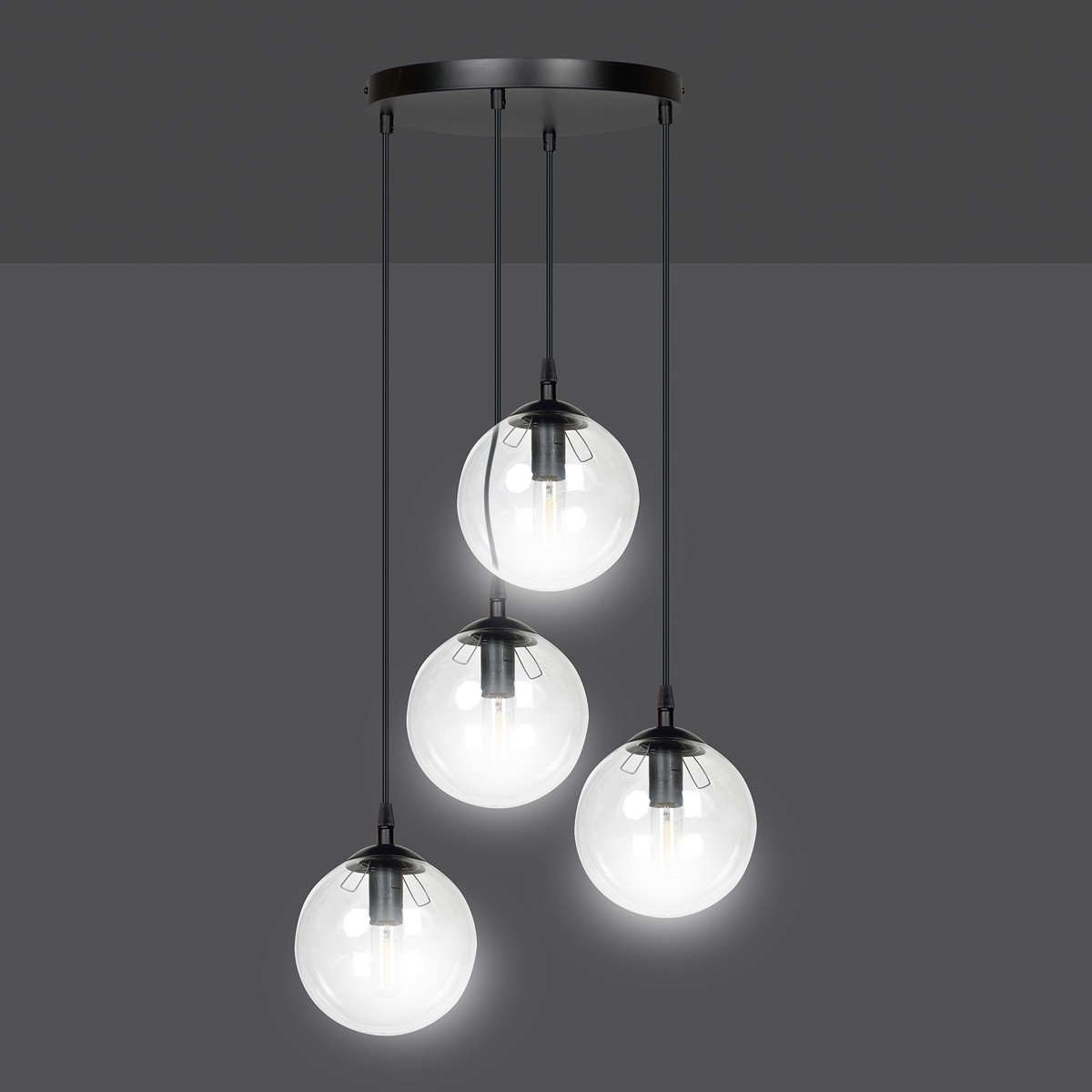czarna wisząca lampa Emibig COSMO 4 BL/TRANSPARENT PREMIUM EM711/4PREM