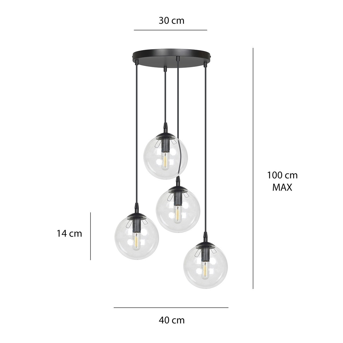 czarna wisząca lampa Emibig COSMO 4 BL/TRANSPARENT PREMIUM EM711/4PREM