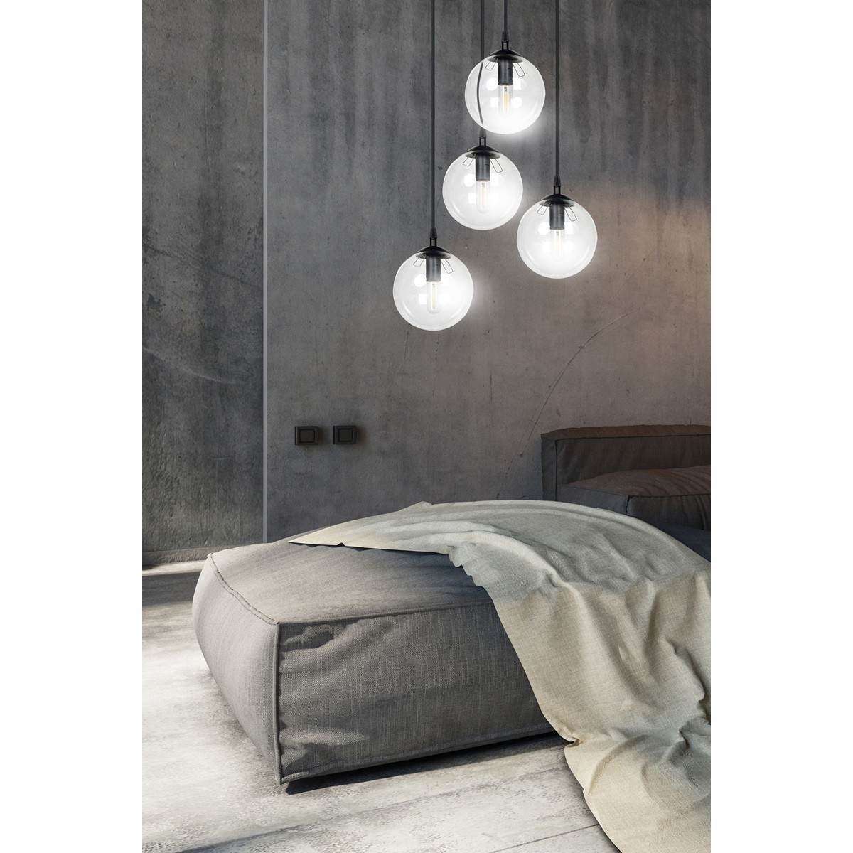 czarna wisząca lampa Emibig COSMO 4 BL/TRANSPARENT PREMIUM EM711/4PREM