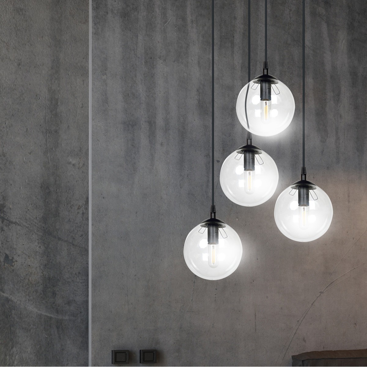 czarna wisząca lampa Emibig COSMO 4 BL/TRANSPARENT PREMIUM EM711/4PREM