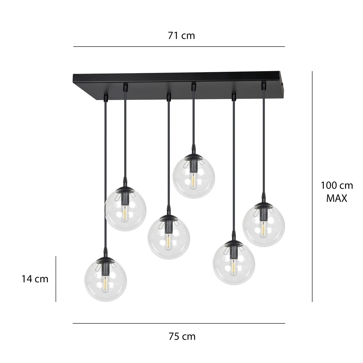 czarna lampa wisząca Emibig COSMO 6 BL/TRANSPARENT EM711/6