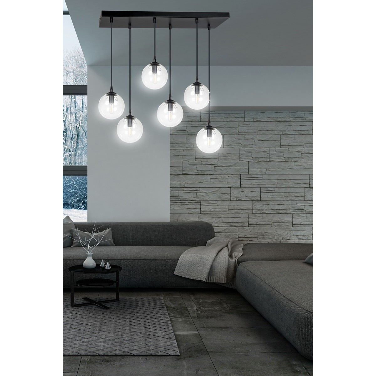 czarna lampa wisząca Emibig COSMO 6 BL/TRANSPARENT EM711/6