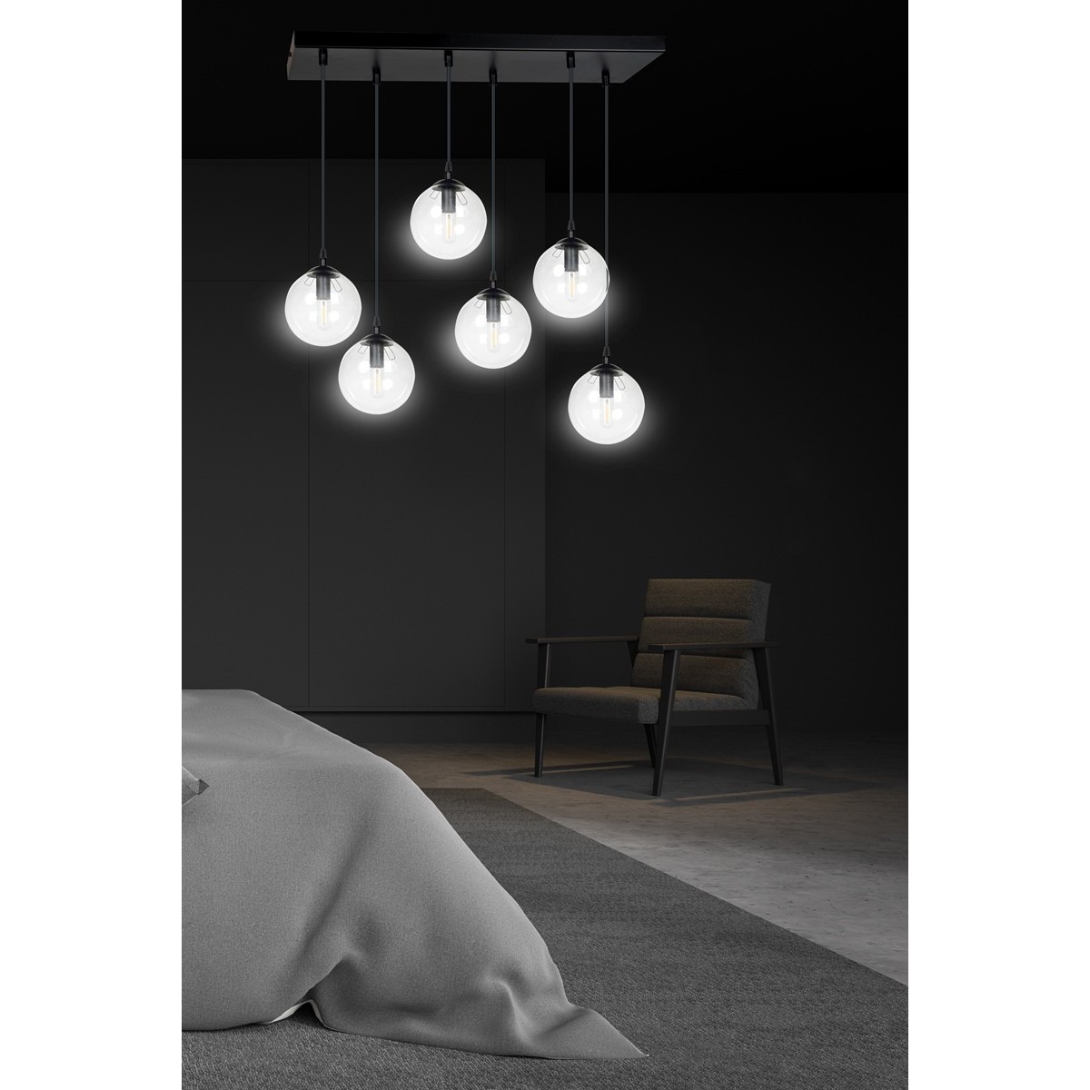 czarna lampa wisząca Emibig COSMO 6 BL/TRANSPARENT EM711/6