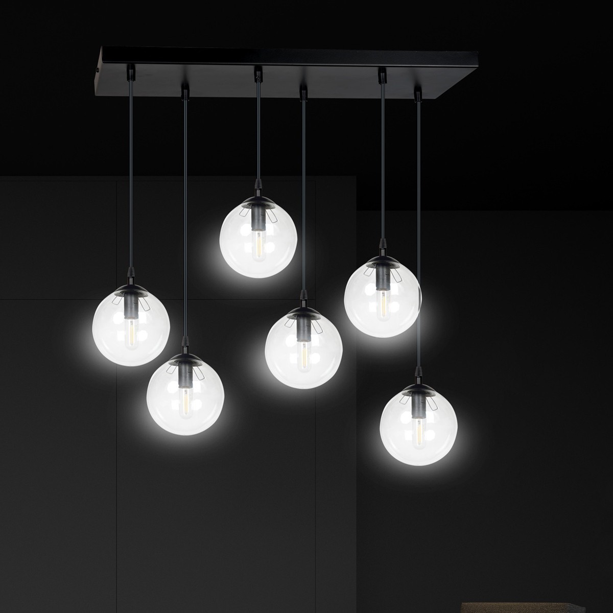 czarna lampa wisząca Emibig COSMO 6 BL/TRANSPARENT EM711/6