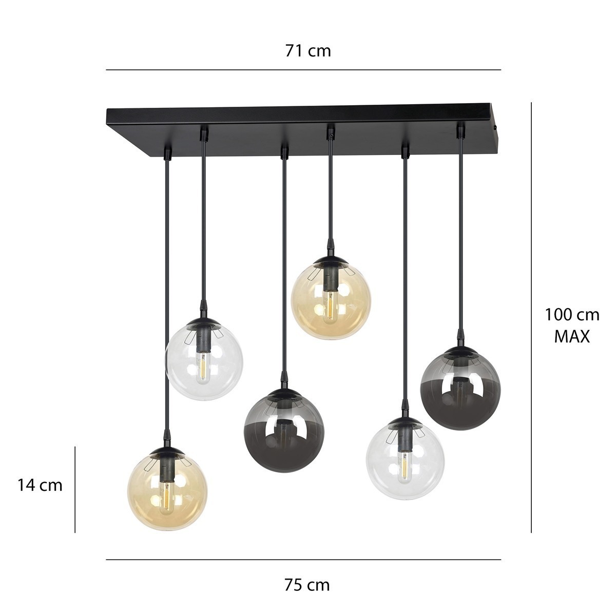 czarna lampa wisząca Emibig COSMO 6 BL/MIXA EM714/6M1