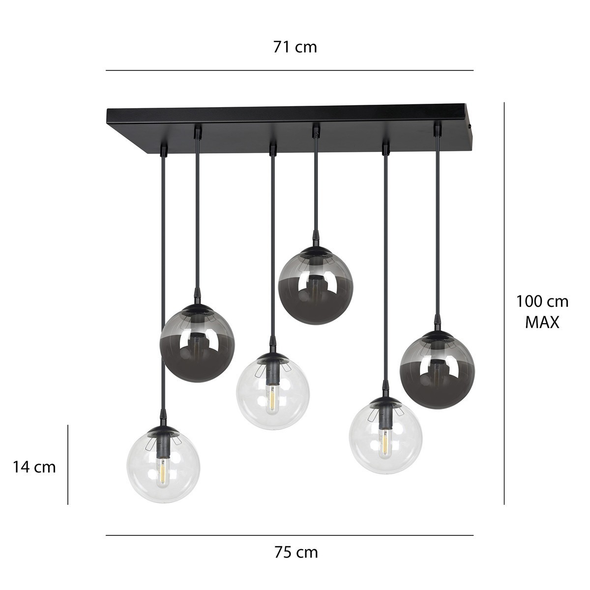 czarna lampa wisząca Emibig COSMO 6 BL/MIXB EM714/6M2