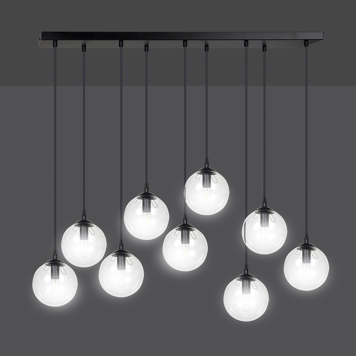 czarna lampa wisząca Emibig COSMO 9 BL/TRANSPARENT EM711/9 - duża lampa nad stół lub klatkę schodową