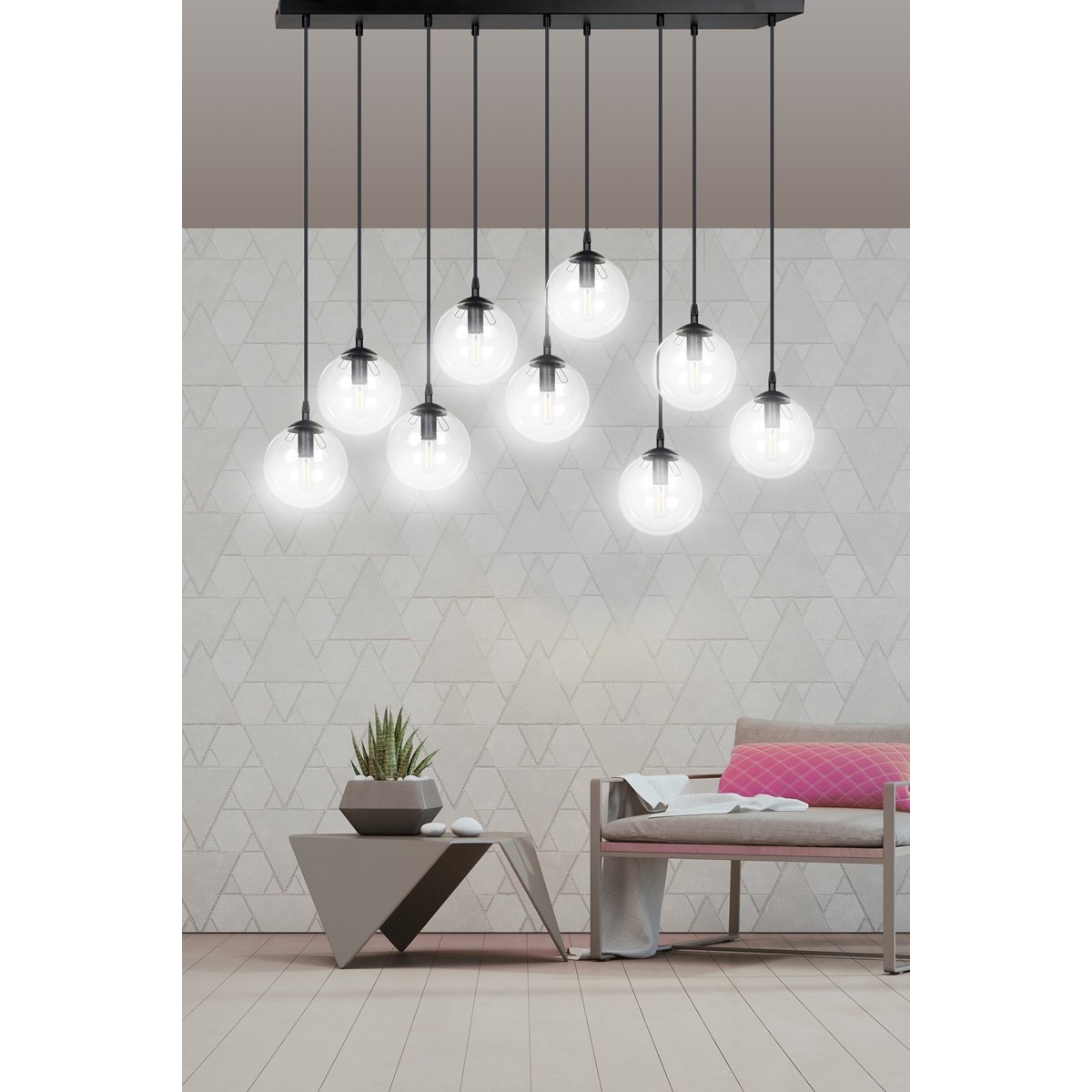 czarna lampa wisząca Emibig COSMO 9 BL/TRANSPARENT EM711/9 - duża lampa nad stół lub klatkę schodową