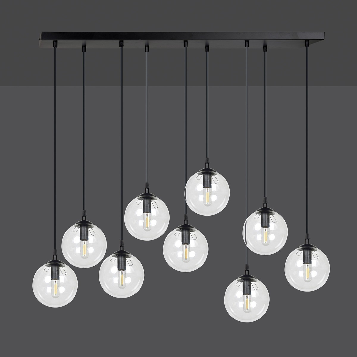 czarna lampa wisząca Emibig COSMO 9 BL/TRANSPARENT EM711/9 - duża lampa nad stół lub klatkę schodową