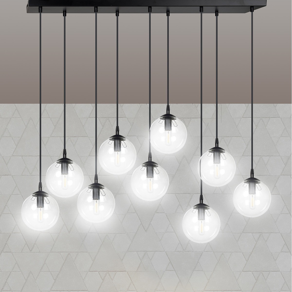 czarna lampa wisząca Emibig COSMO 9 BL/TRANSPARENT EM711/9 - duża lampa nad stół lub klatkę schodową