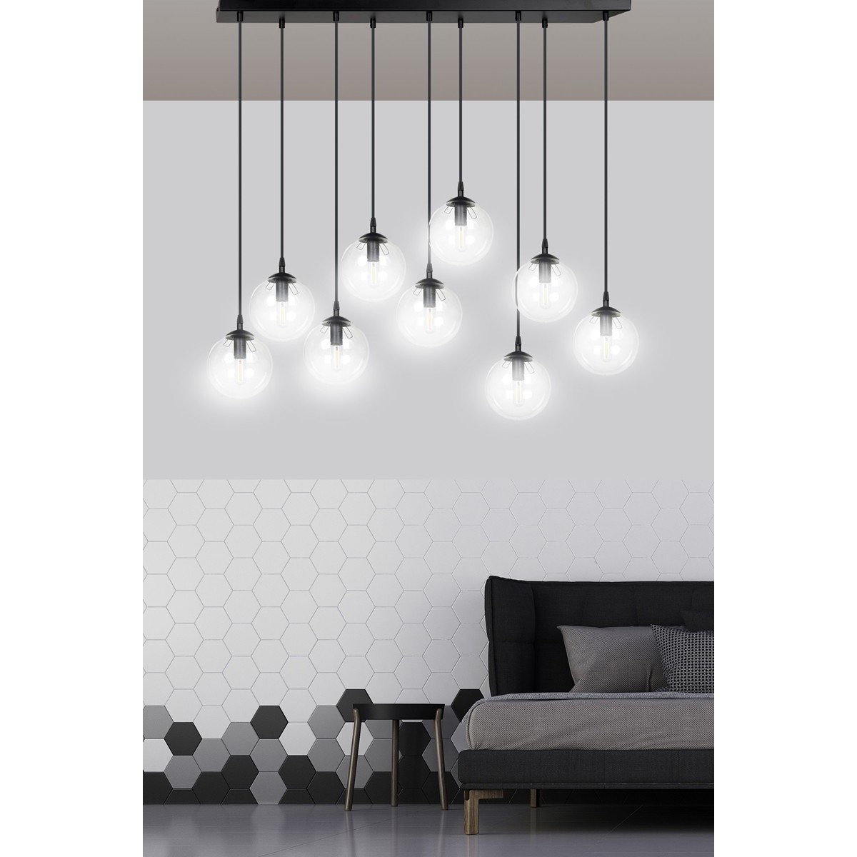 czarna lampa wisząca Emibig COSMO 9 BL/TRANSPARENT EM711/9 - duża lampa nad stół lub klatkę schodową