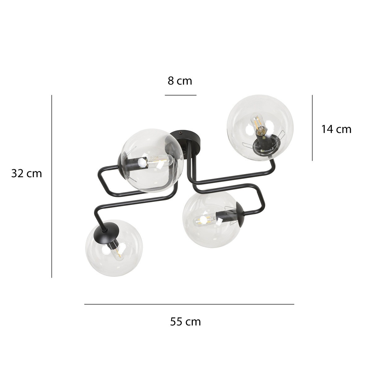 czarna lampa przysufitowa Emibig BRENDI 4 BL/TRANSPARENT  EM831/4