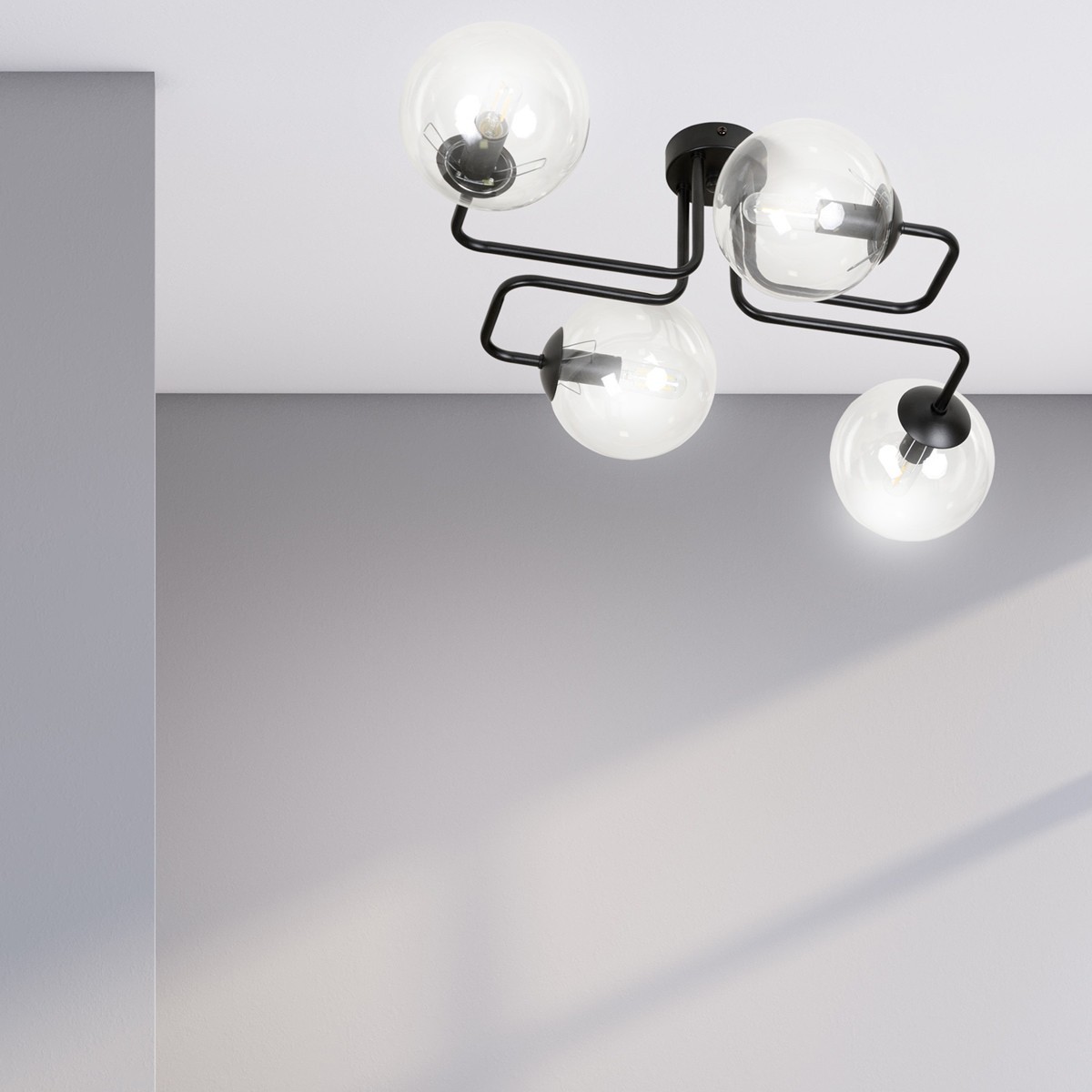 czarna lampa przysufitowa Emibig BRENDI 4 BL/TRANSPARENT  EM831/4