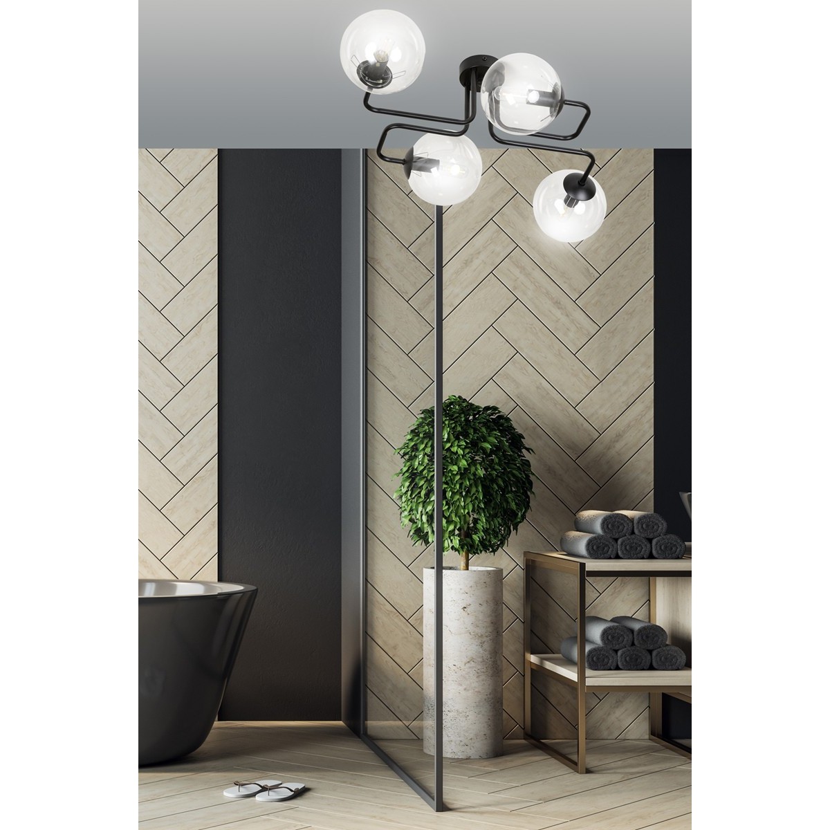 czarna lampa przysufitowa Emibig BRENDI 4 BL/TRANSPARENT  EM831/4