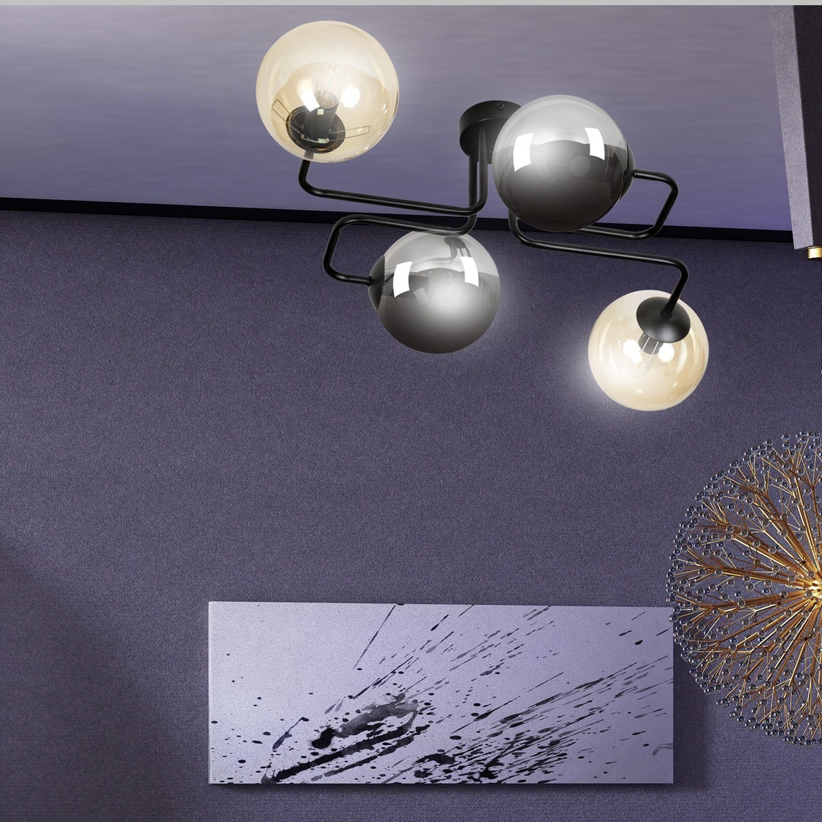 czarna lampa przysufitowa Emibig BRENDI 4 BL/MIX 2 EM843/4M2