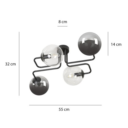 czarna lampa przysufitowa Emibig BRENDI 4 BL/MIX 3 EM843/4M3