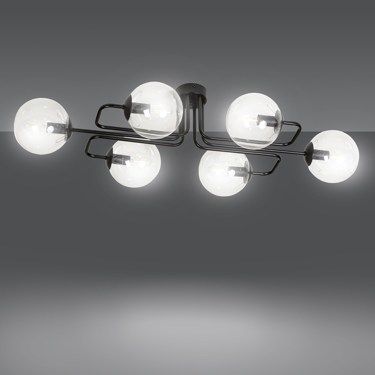 czarna lampa przysufitowa Emibig BRENDI 6A BL/TRANSPARENT  EM831/6A