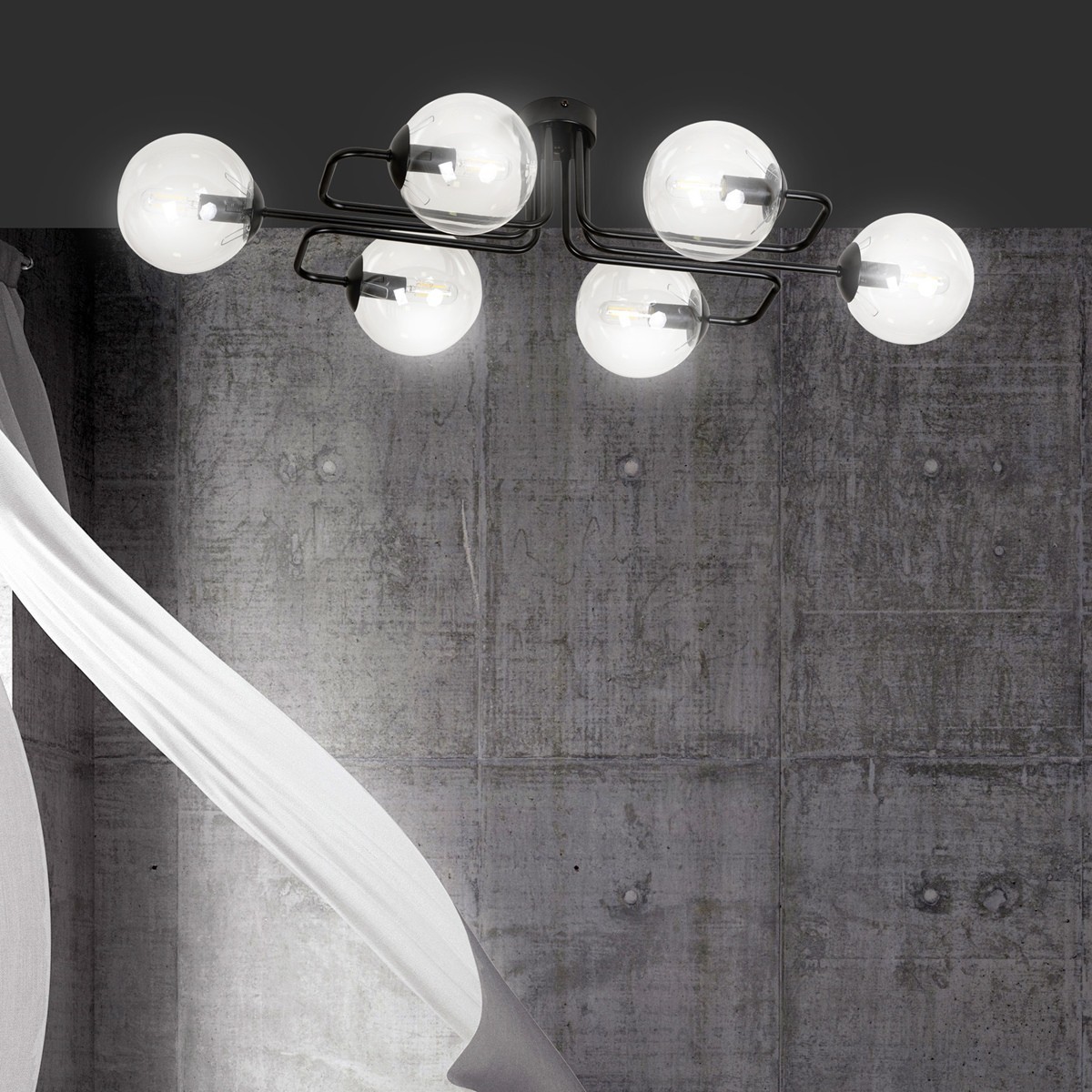 czarna lampa przysufitowa Emibig BRENDI 6A BL/TRANSPARENT  EM831/6A