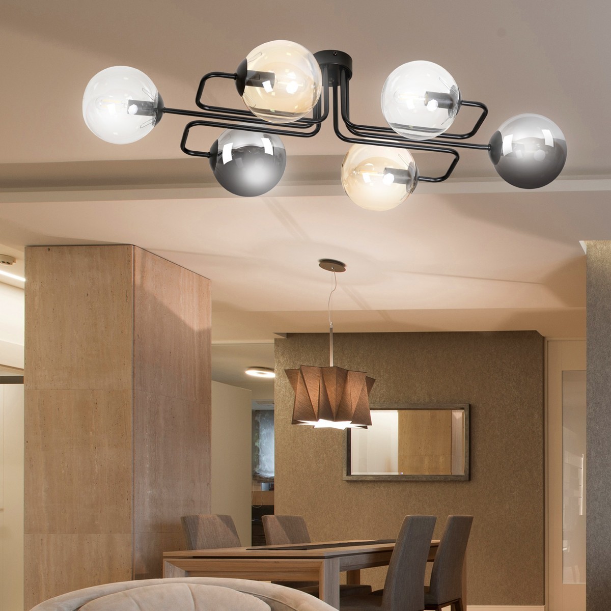 czarna lampa przysufitowa Emibig BRENDI 6A BL/MIX 1 EM834/6A1